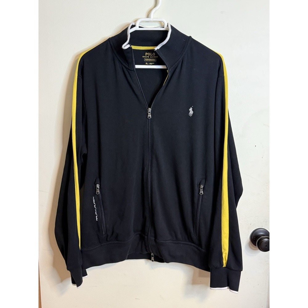 Polo Ralph Lauren Performance Track Jacket Men XL (Fit L) Black Full Zip Cotton